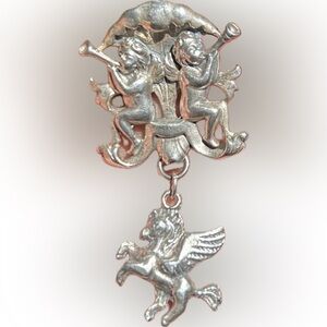 Antique Sterling Silver GUGLIELMO Cini CHERUBS angel Dangle  Pegasus Brooch Pin